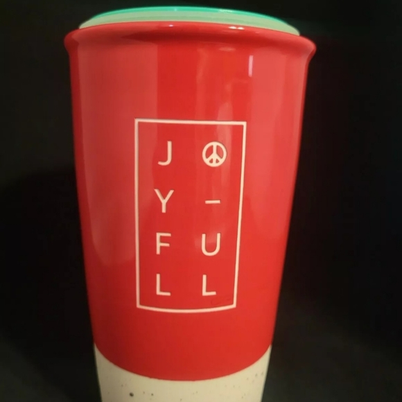 New NoTagStarbucks 2017 Holiday Red Joyful Ceramic Traveler 12 fl oz Tumbler Mug - Picture 2 of 9